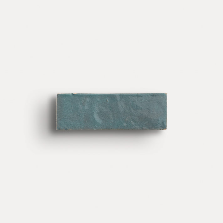 blue rectangle zellige tile on light grey background