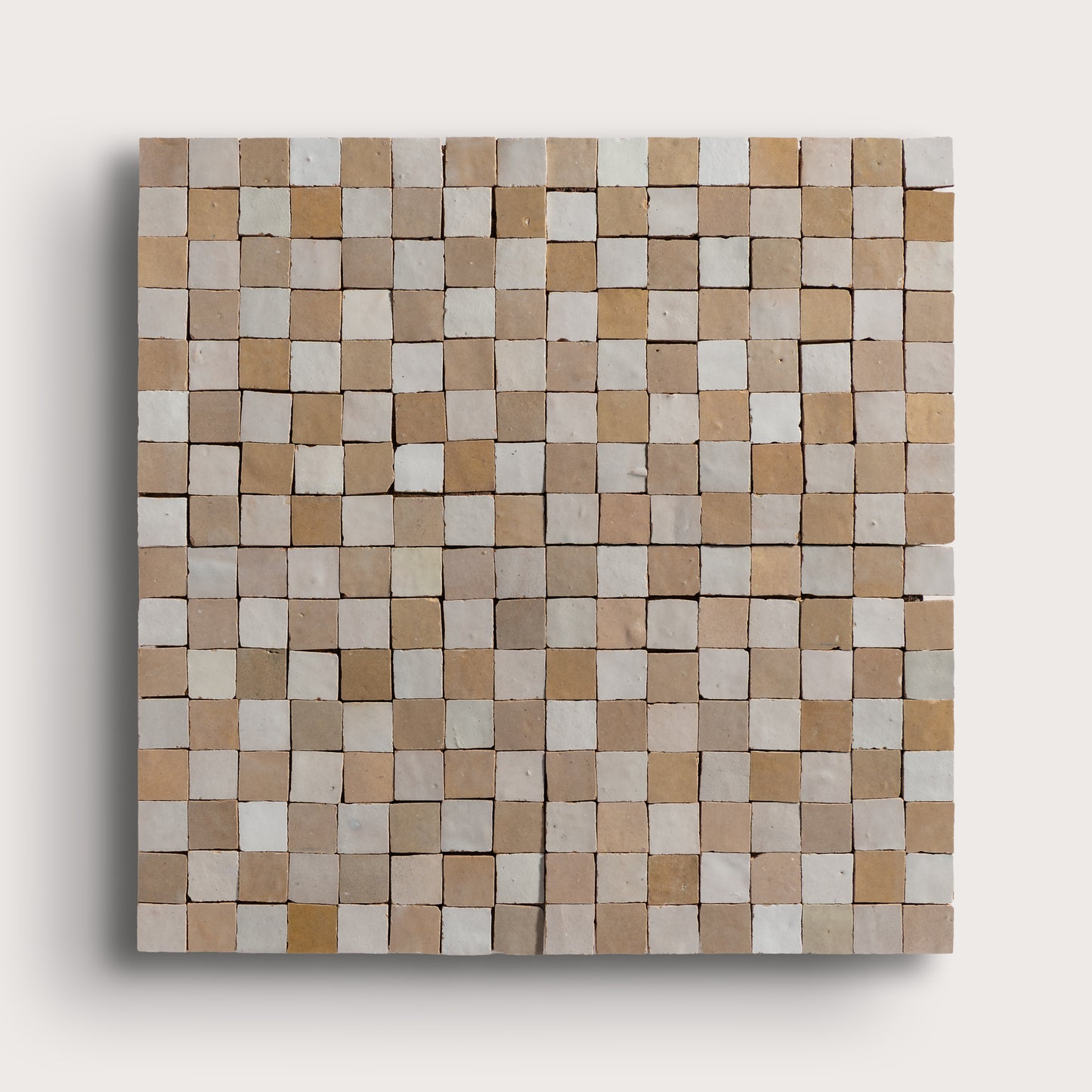 white and beige small square zellige checkerboard tile