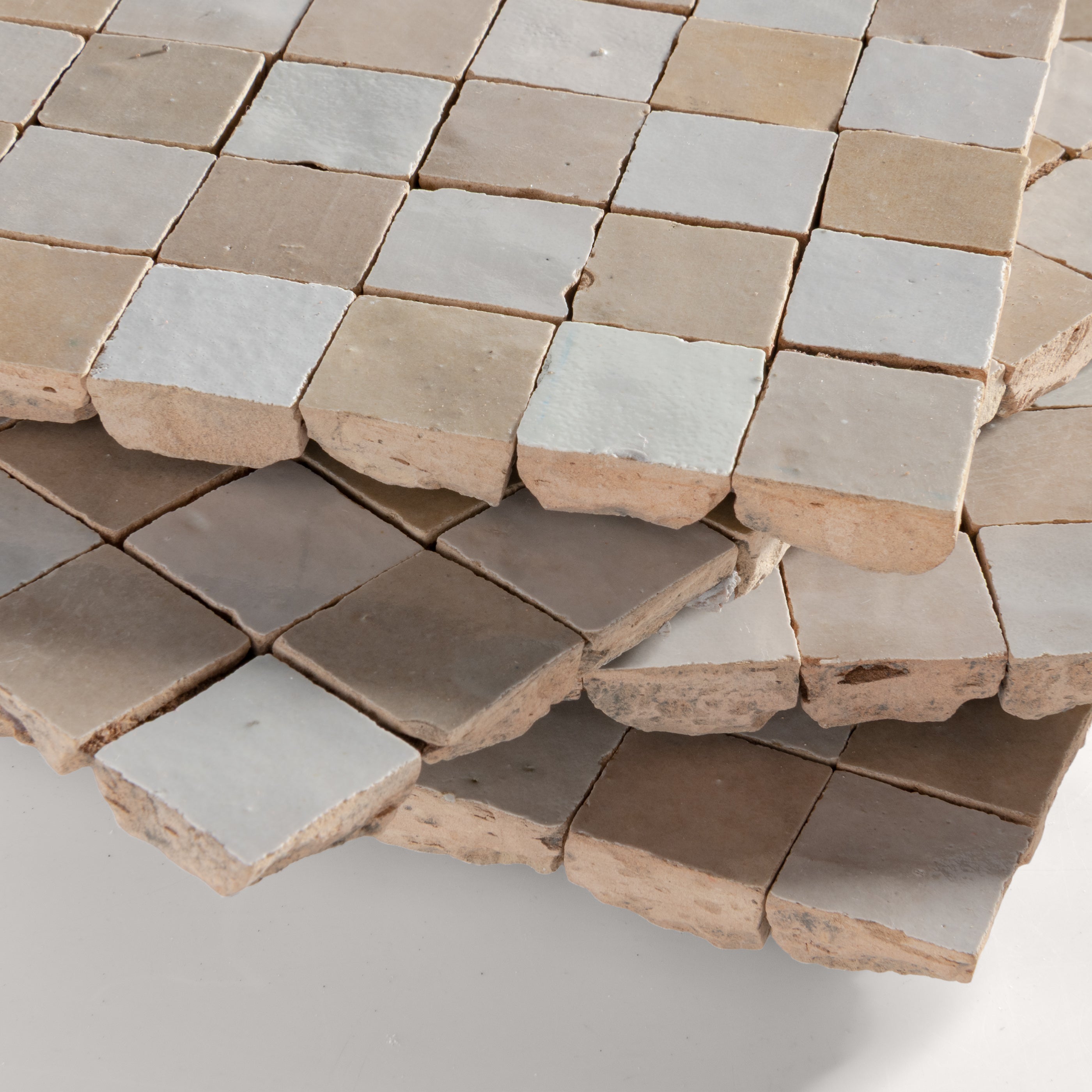 white and beige small square zellige checkerboard tile