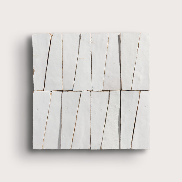 Snow White 1x4 Trapezoid Mosaic Zellige Tile
