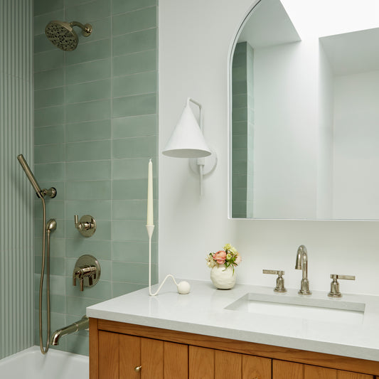 green cement tile installed in shower