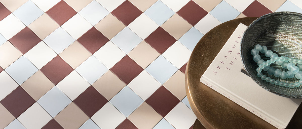 multi color ceramic tile in checkerboard tile