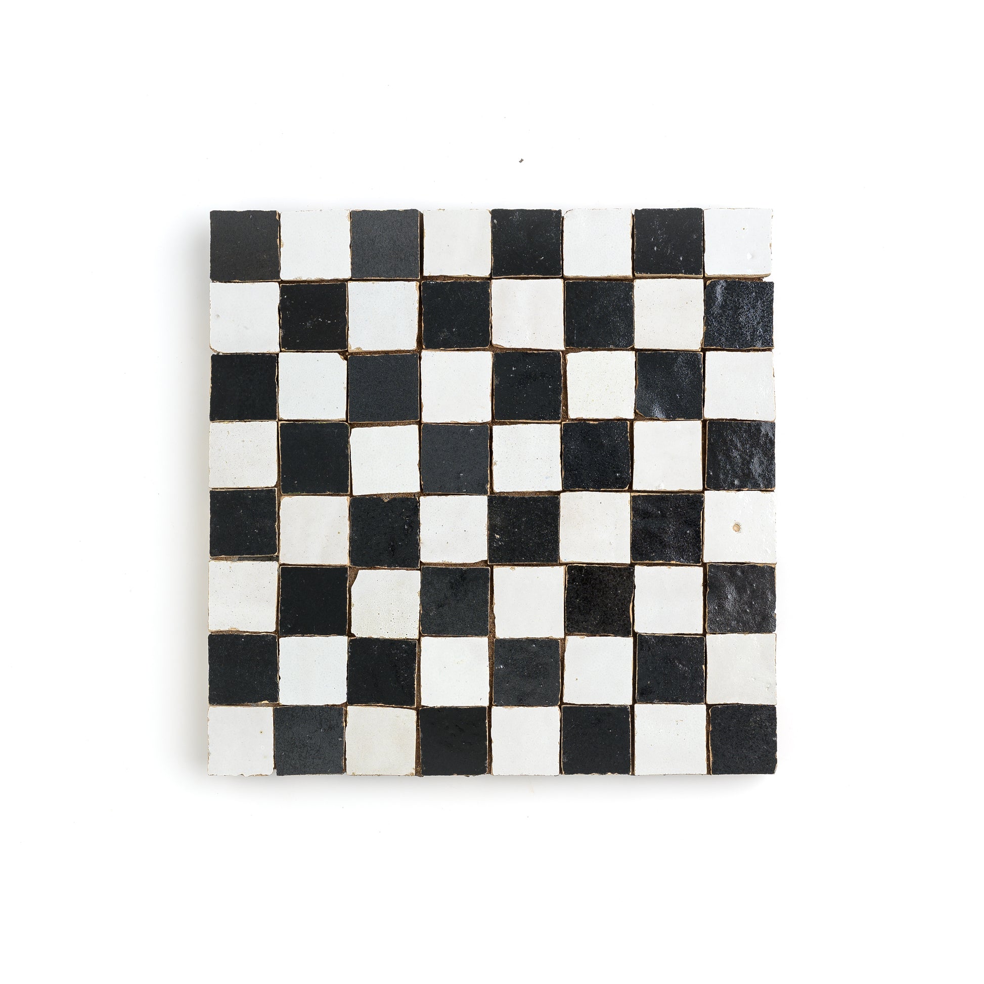 Sample: Snow & Black Zellige 1" Checkerboard Mosaic (1 Sample piece)-Sample-Sample-Riad Tile