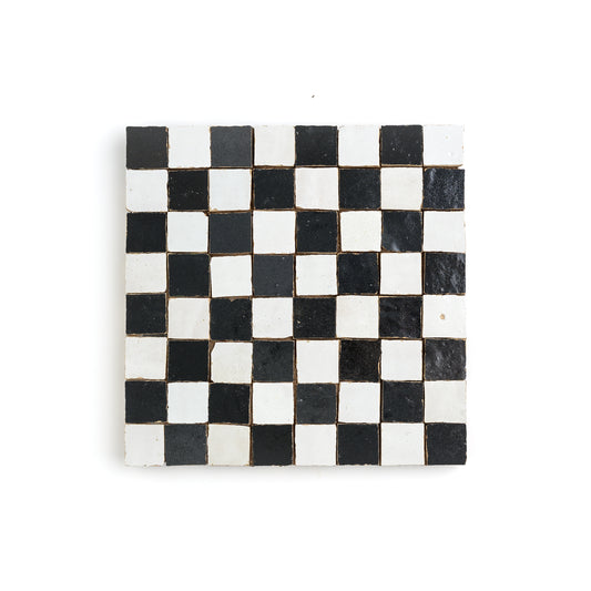 Sample: Snow & Black Zellige 1" Checkerboard Mosaic (1 Sample piece)-Sample-Sample-Riad Tile