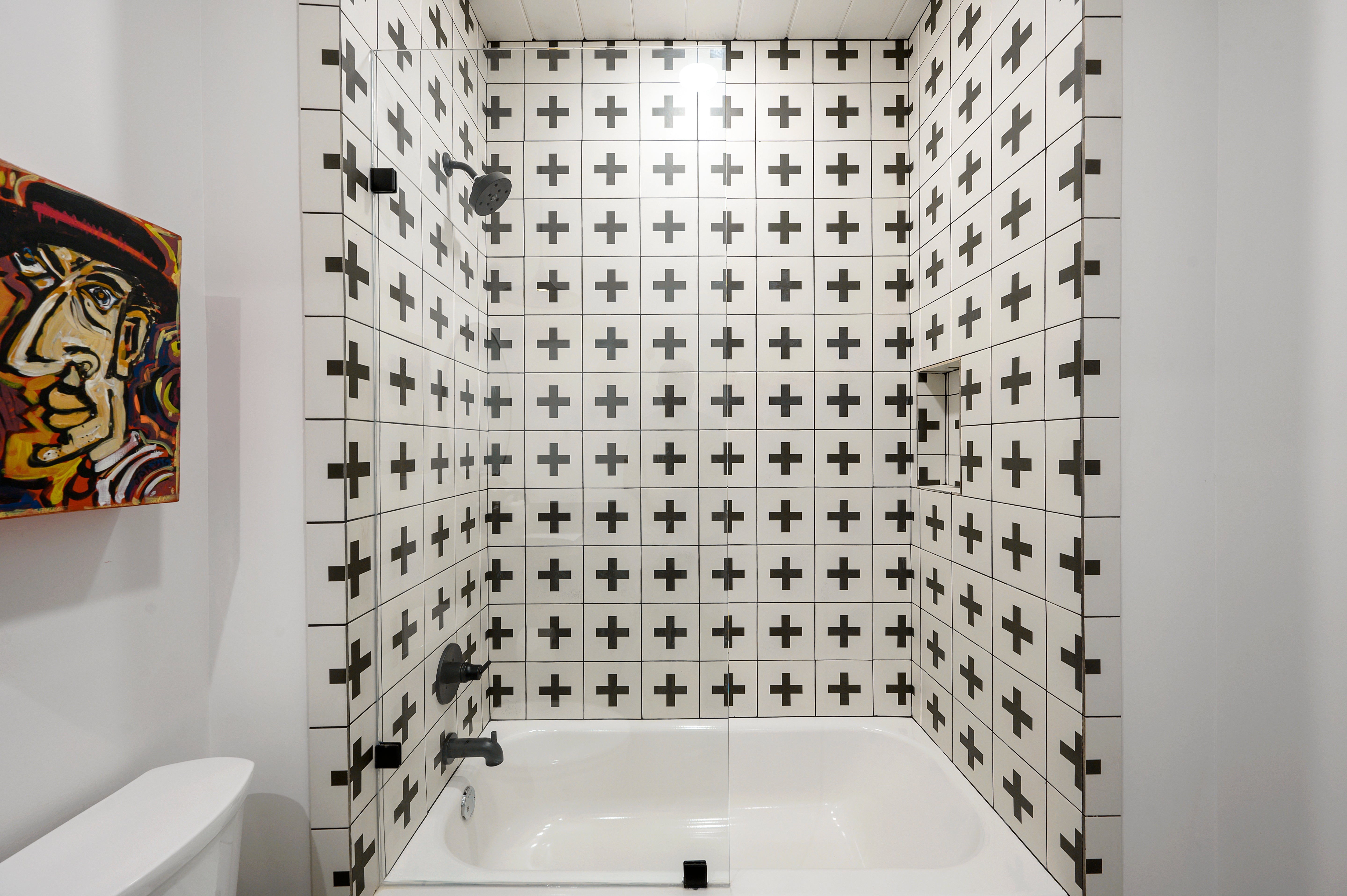 Swiss Cross Black & White Ceramic Tile