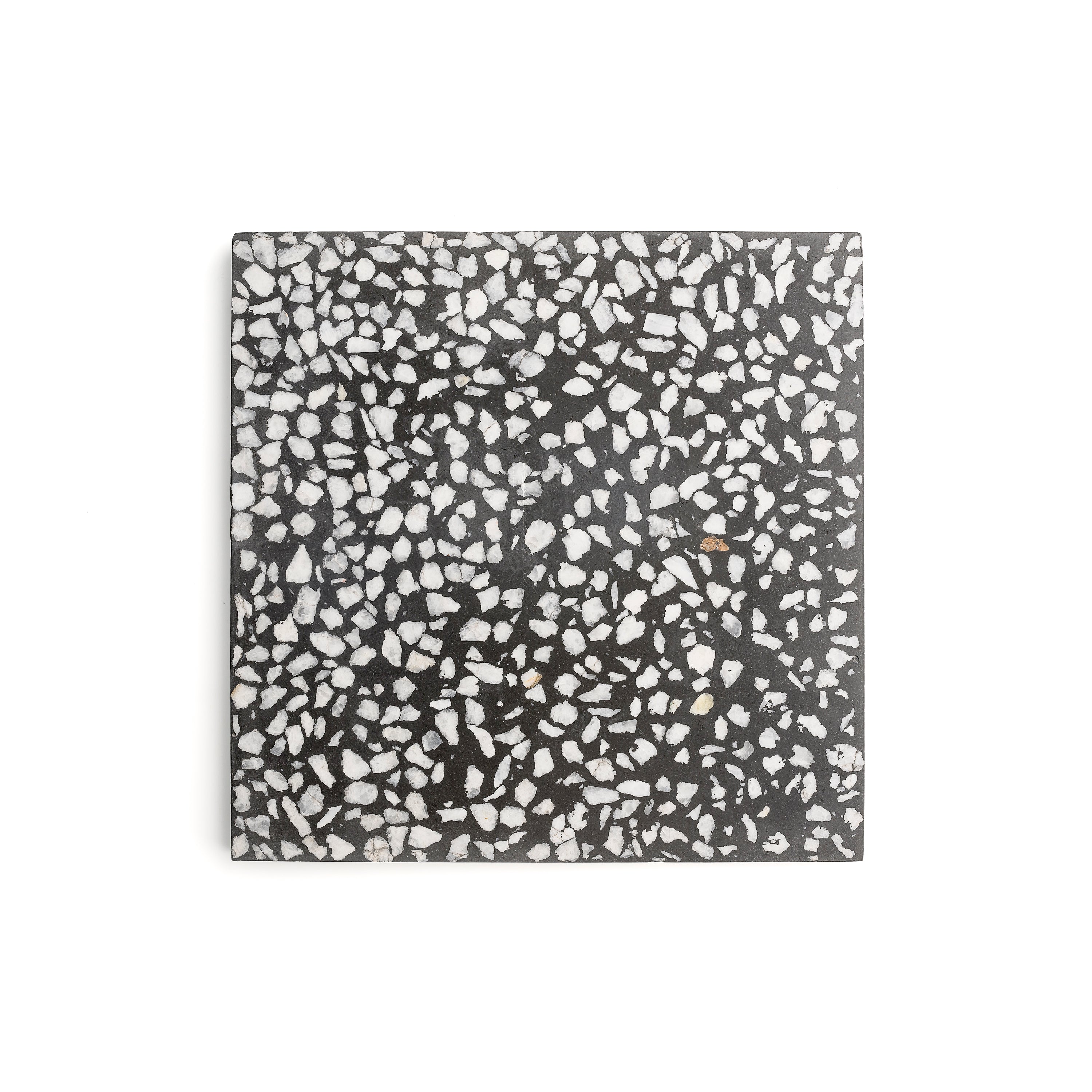 12x12 square black terrazzo tile, great for creating contrast in modern kitchen or bathroom spaces