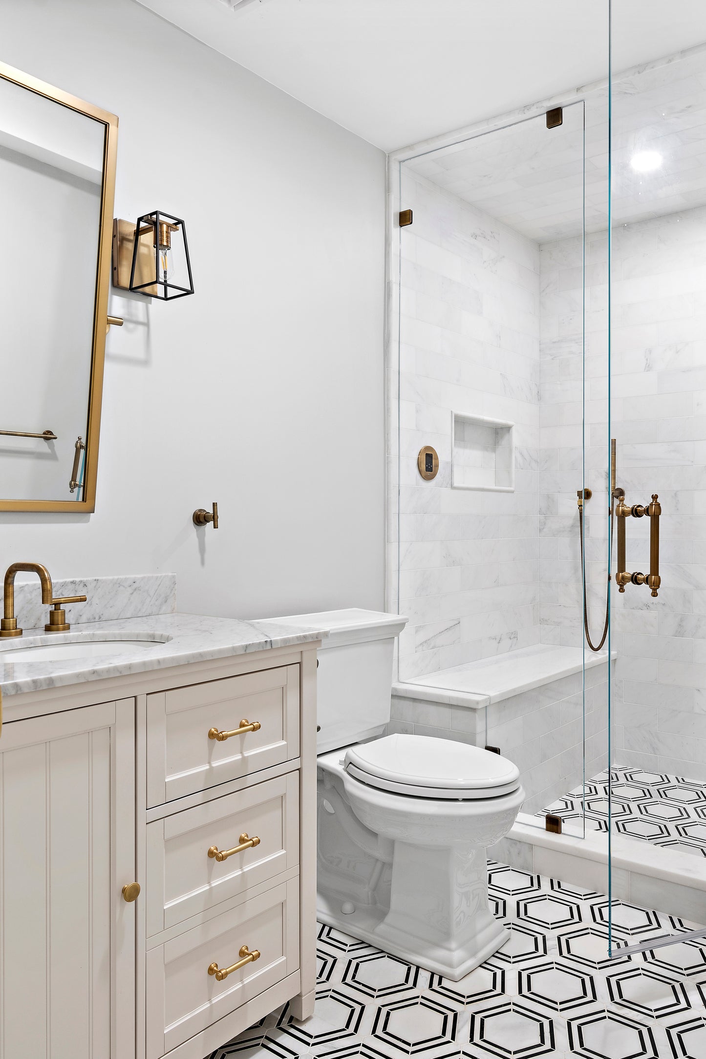 Casablanca Carrara & Nero Marquina Large Hex Mosaic Marble Tile | Honed-Main Inventory-All Products,Natural Stone-Riad Tile