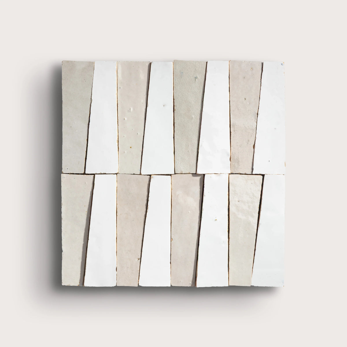 Bright White & Natural White 1x4 Trapezoid Mosaic Zellige Tile