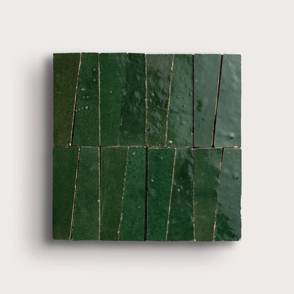 Emerald Green 1x4 Trapezoid Mosaic Zellige Tile