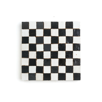 Snow & Black Zellige 1" Checkerboard Mosaic