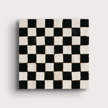 Snow & Black Zellige 1" Checkerboard Mosaic