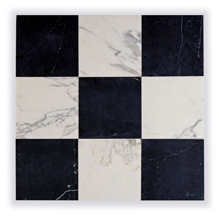 Calacatta Gold & Nero Marquina 12x12 Marble | Honed – Checkerboard Bundle-Main Inventory-All Products,Checkerboard-Riad Tile