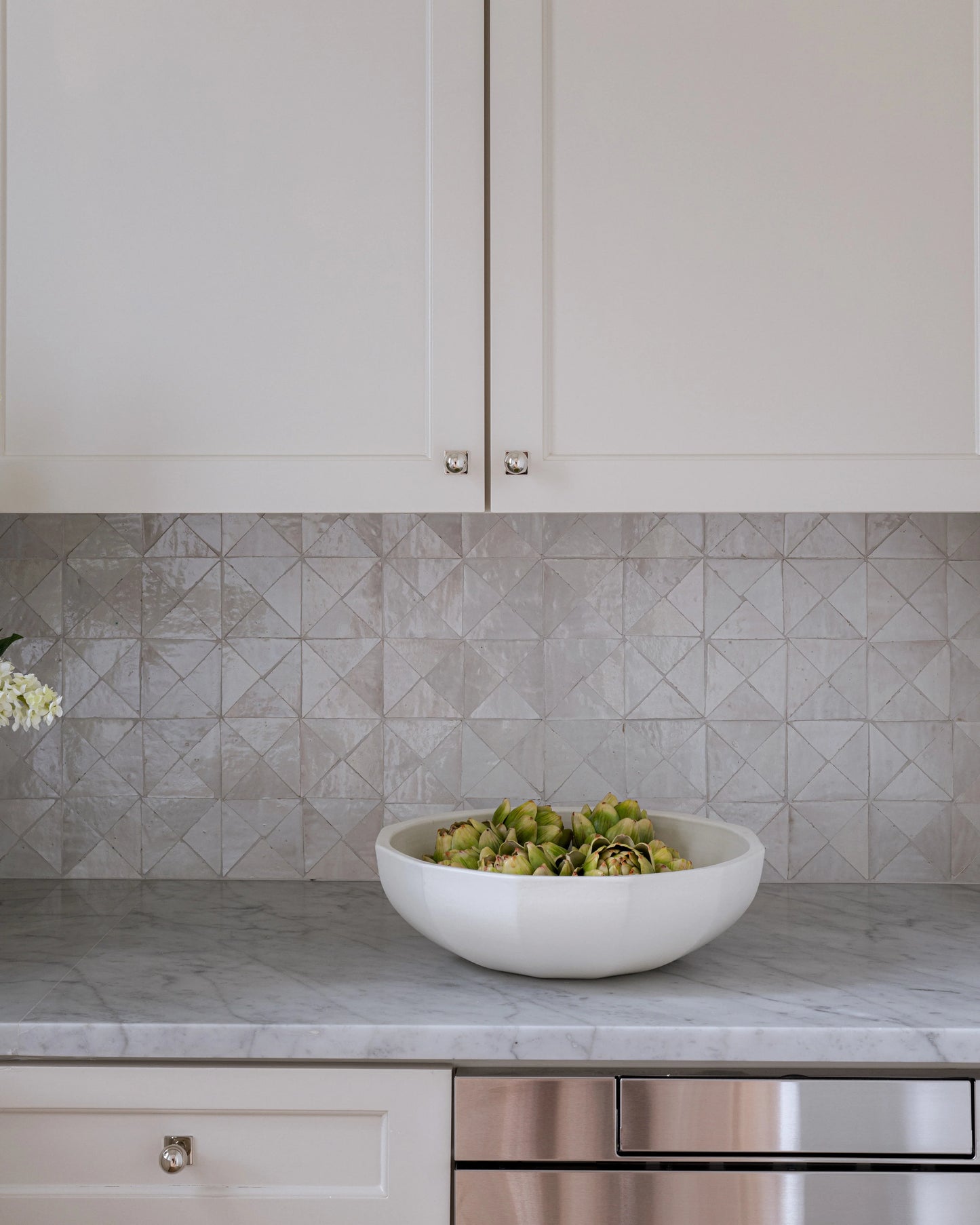 Snow White Triangle Mosaic Zellige Tile