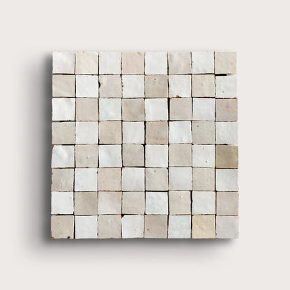 Snow & Natural White Zellige 1" Checkerboard Mosaic