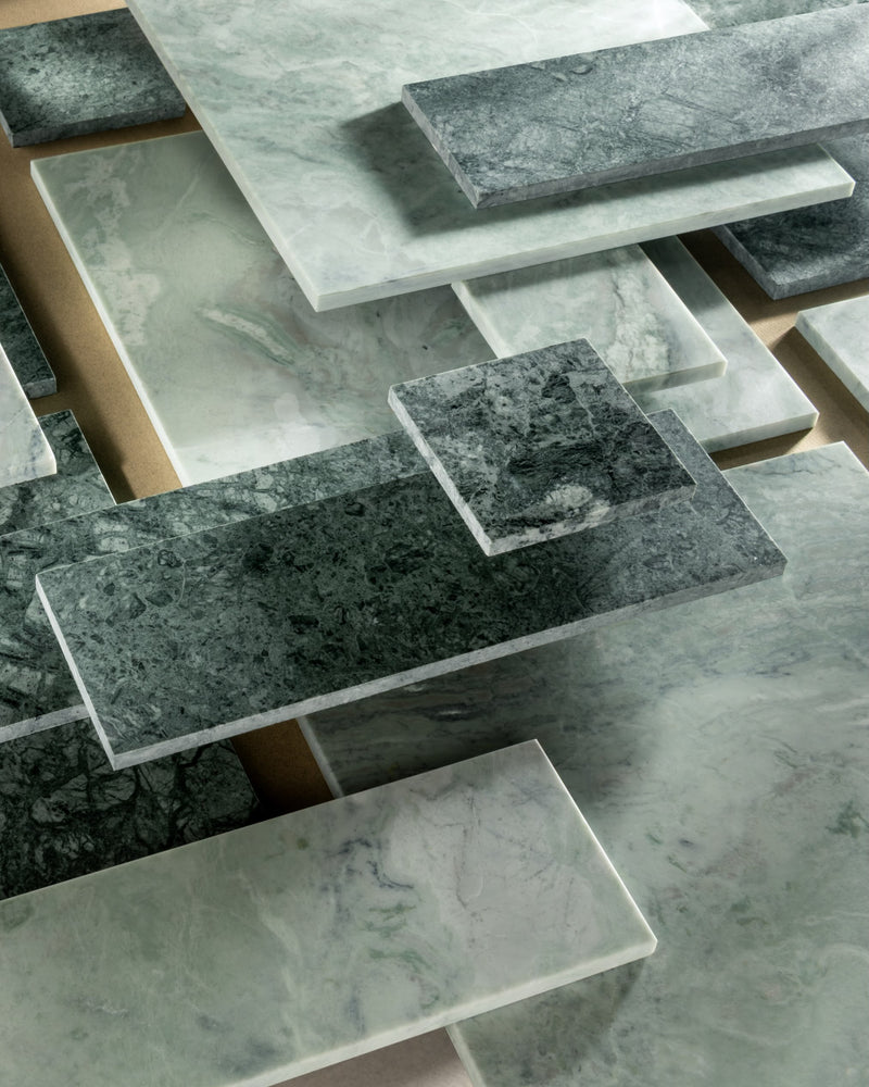 The New Green Scene: Introducing Mint and Monte Verde Marble, two new marbles each with a distinct interpretation of green. One light and luminous, the other rich and grounding. Explore our newest marble, available now. Swipe for more glorious greens.