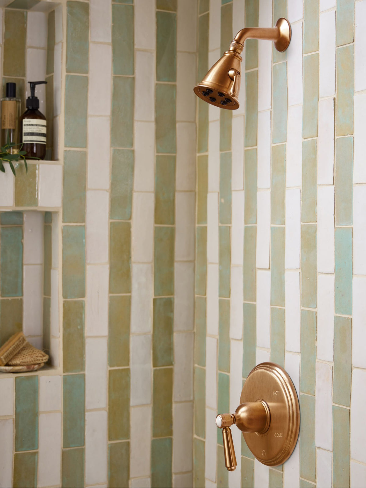 Good design knows when to break formation.

The grid gives you structure, but what you do with it is another story. Stripes, stacks, interruptions, unexpected color: there's more than one way to stay in line.

All photography provided by Rejuvenation.

Tile: Agave and Snow White 2x6 Thin Bejmat Zellige Tile, Deep Black 2x8 Flat Ceramic Tile | Matte, Forest Green 2x6 Thin Bejmat Zellige, Snow White 2x2 Zellige Tile, Black 2x2 Zellige Tile (custom), Wall Tile: Snow White 2x2 Mosaic Zellige Tile