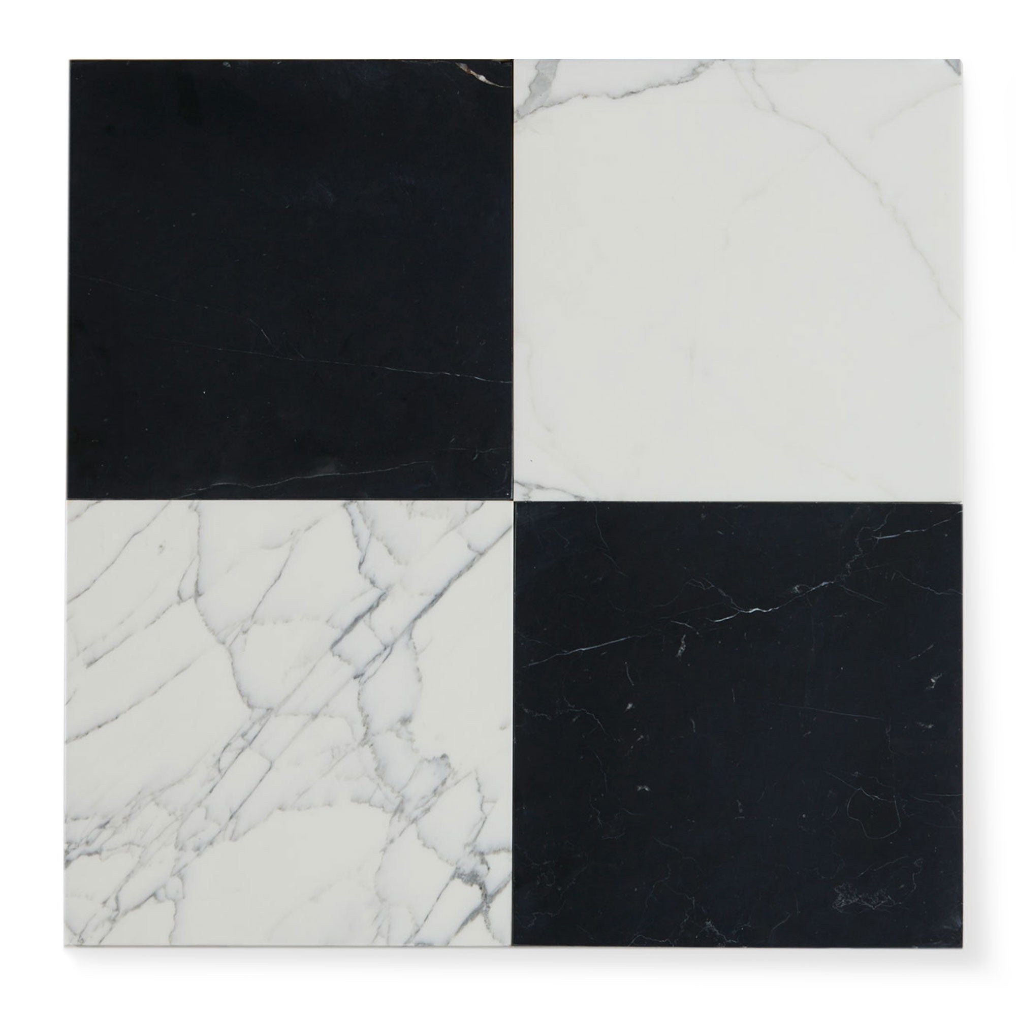 Italian Statuary & Nero Marquina Marble – Honed – 12″x12″ Checkerboard Bundle