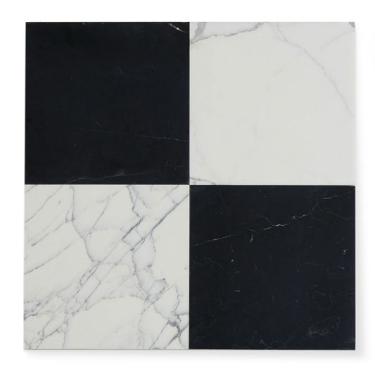 Italian Statuary & Nero Marquina 12x12 Marble | Honed – Checkerboard Bundle-Main Inventory-All Products,Checkerboard-Riad Tile