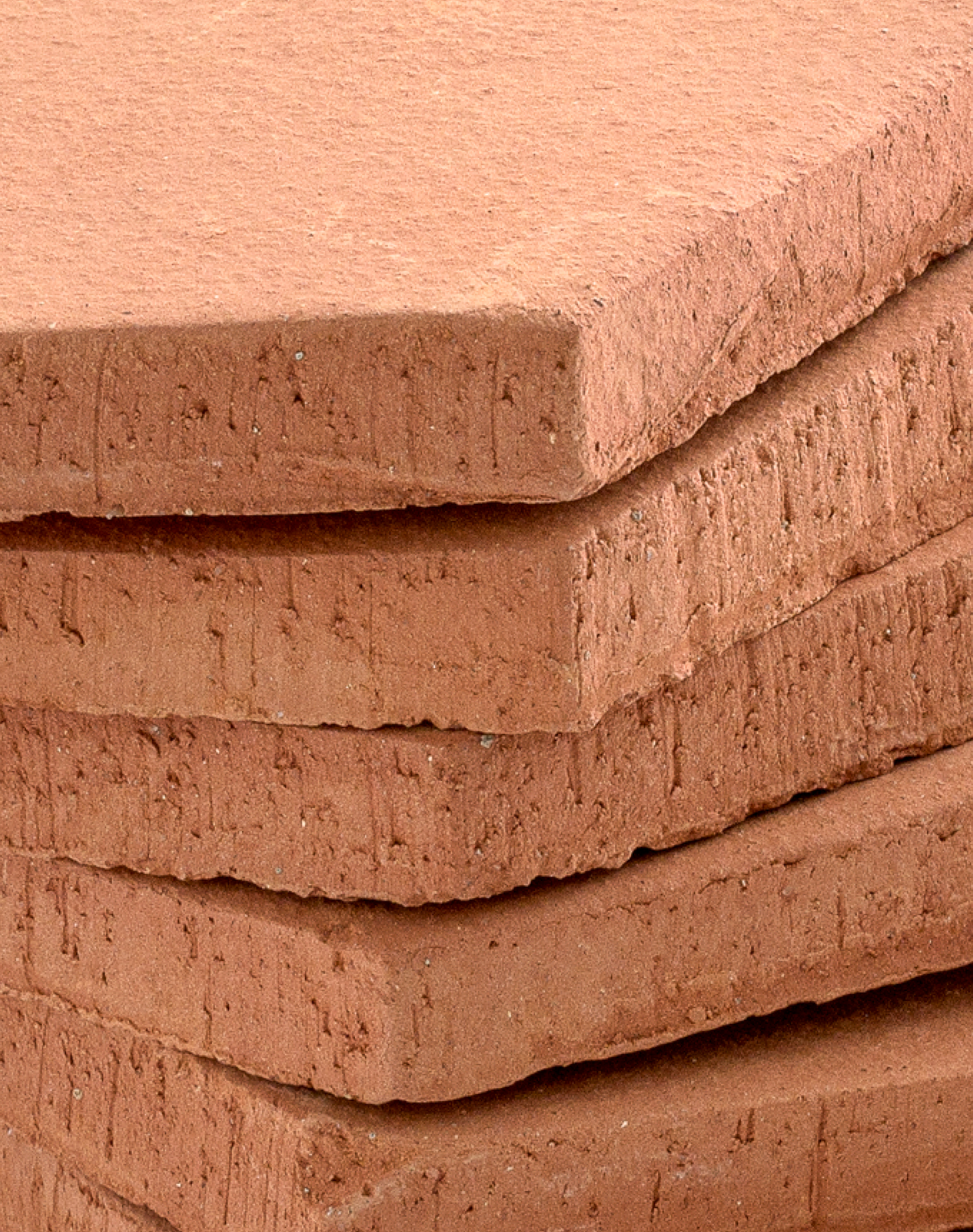 Stack of red terracotta with a close-up view